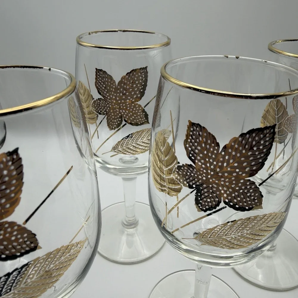 Vintage Libbey 22K Gold Trim Brandy Snifters‎ Gold Leaf 4 Wine Glasses 6oz MCM